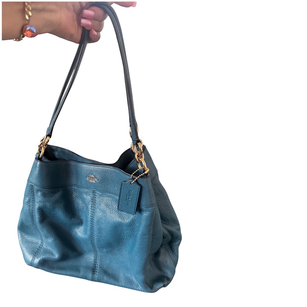 Coach Lexy F57545 Teal Blue Pebbled Leather Hobo Shoulder Bag Gold Hardware - Picture 4 of 12